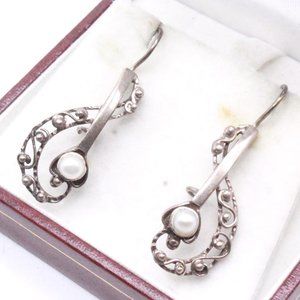 Sterling Silver Marked VS & Dollar Sign Music Note Freshwater Pearl Dangle Long